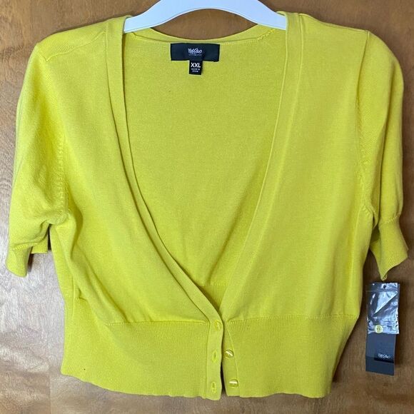 MOSSIMO Supply Co academia yellow v neck button front bolero short cardigan - Picture 1 of 6
